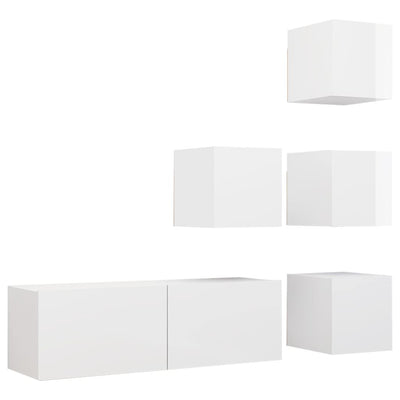 5 Piece TV Cabinet Set High Gloss White Engineered Wood