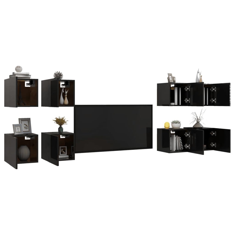 Wall Mounted TV Cabinets 8 pcs High Gloss Black 30.5x30x30 cm