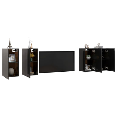 TV Cabinets 4 pcs High Gloss Black 30.5x30x60 cm Engineered Wood