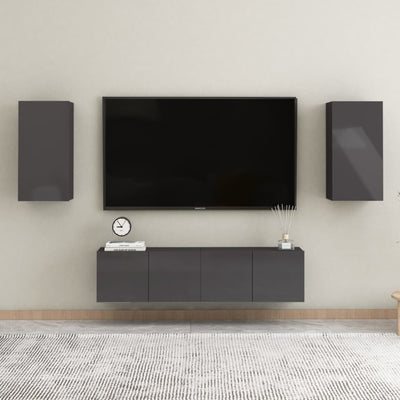 4 Piece TV Cabinet Set High Gloss Grey Engineered Wood