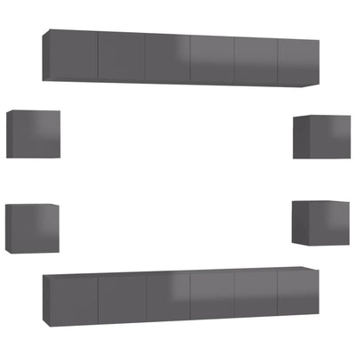 10 Piece TV Cabinet Set High Gloss Grey Engineered Wood