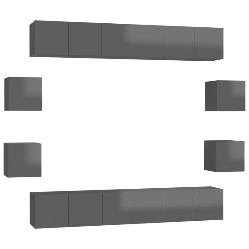 10 Piece TV Cabinet Set High Gloss Grey Engineered Wood