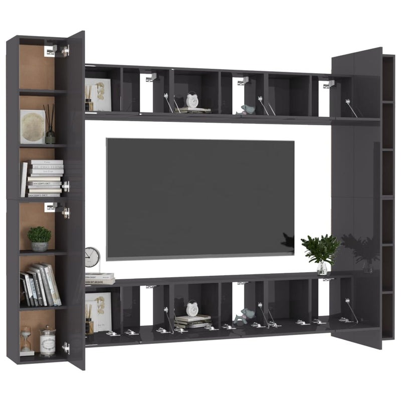 10 Piece TV Cabinet Set High Gloss Grey Engineered Wood