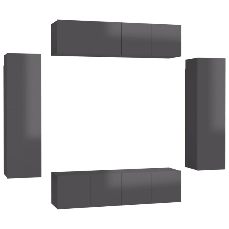 6 Piece TV Cabinet Set High Gloss Grey Engineered Wood