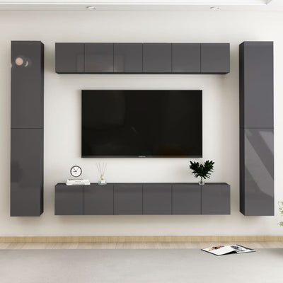 10 Piece TV Cabinet Set High Gloss Grey Engineered Wood