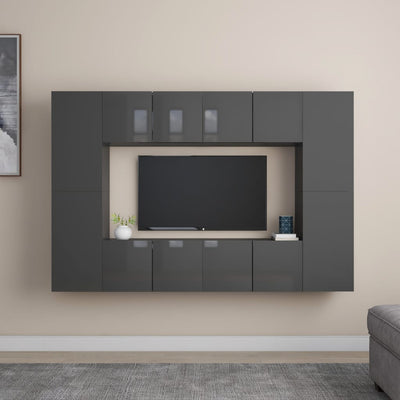 8 Piece TV Cabinet Set High Gloss Grey Engineered Wood