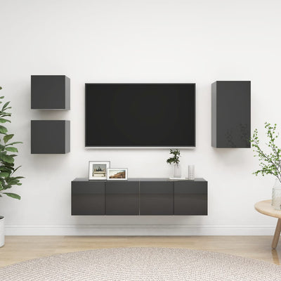 5 Piece TV Cabinet Set High Gloss Grey Engineered Wood