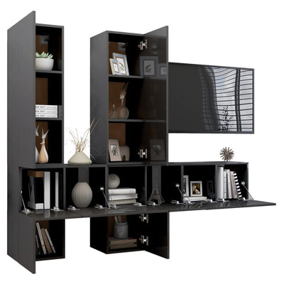 7 Piece TV Cabinet Set High Gloss Grey Engineered Wood