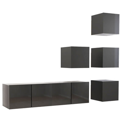 6 Piece TV Cabinet Set High Gloss Grey Engineered Wood