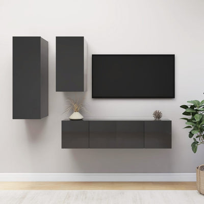 4 Piece TV Cabinet Set High Gloss Grey Engineered Wood