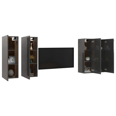 TV Cabinets 4 pcs High Gloss Grey 30.5x30x90 cm Engineered Wood