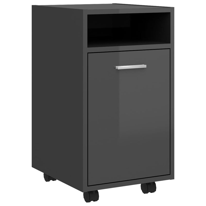 Side Cabinet with Wheels High Gloss Grey 33x38x60 cm Engineered Wood