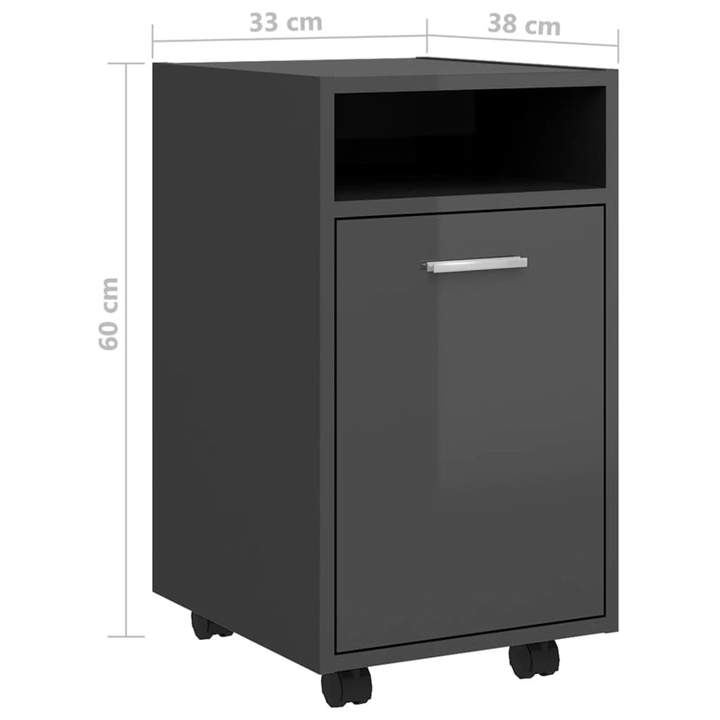 Side Cabinet with Wheels High Gloss Grey 33x38x60 cm Engineered Wood