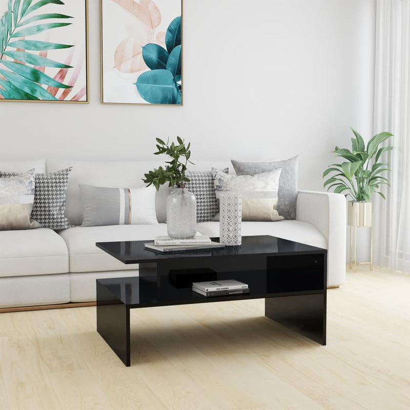 Coffee Table High Gloss Black 90x60x42.5 cm Engineered Wood