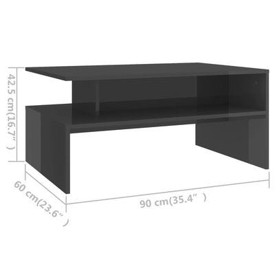 Coffee Table High Gloss Grey 90x60x42.5 cm Engineered Wood