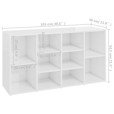 Shoe Bench High Gloss White 103x30x54.5 cm Engineered Wood