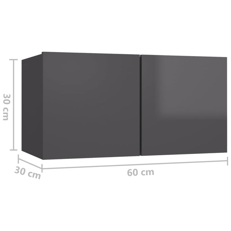 Hanging TV Cabinet High Gloss Grey 60x30x30 cm