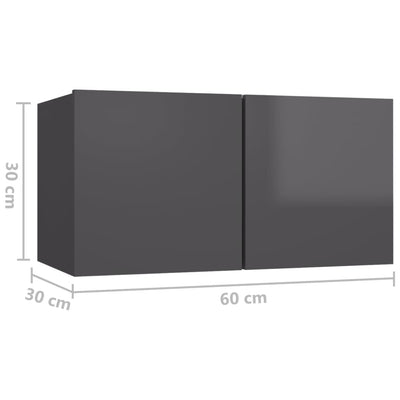 Hanging TV Cabinets 3 pcs High Gloss Grey 60x30x30 cm