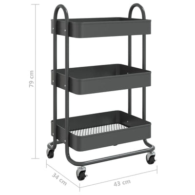 3-Tier Trolley Anthracite 43x34x79 cm Steel