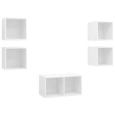 5 Piece TV Cabinet Set White Engineered Wood