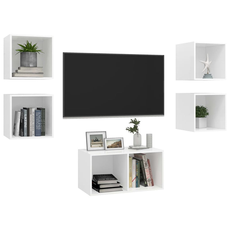 5 Piece TV Cabinet Set White Engineered Wood