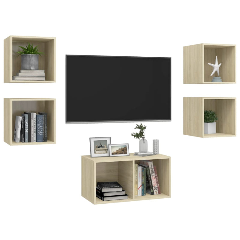 5 Piece TV Cabinet Set Sonoma Oak Engineered Wood