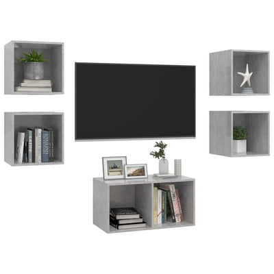 5 Piece TV Cabinet Set Concrete Grey Engineered Wood