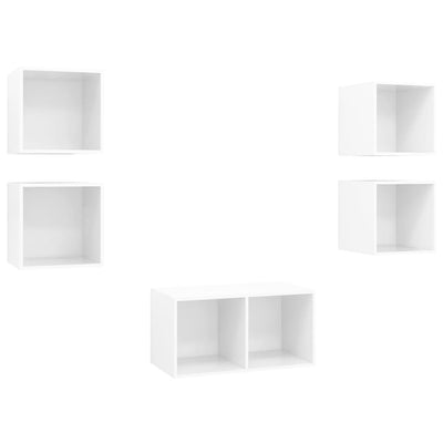 5 Piece TV Cabinet Set High Gloss White Engineered Wood