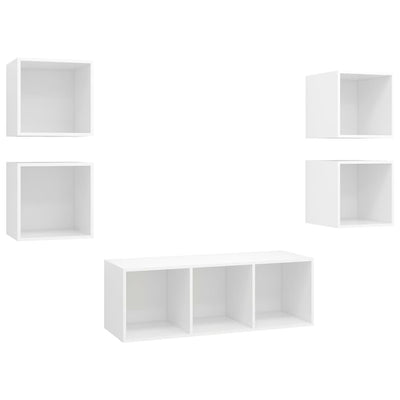 5 Piece TV Cabinet Set White Engineered Wood