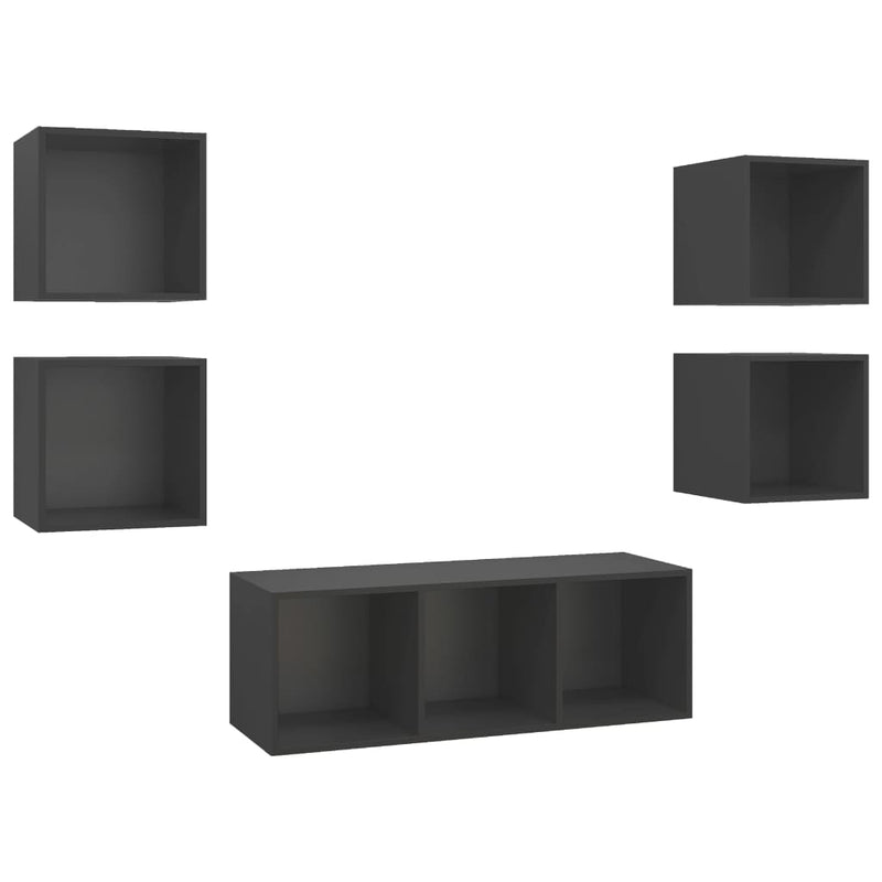 5 Piece TV Cabinet Set Grey Engineered Wood