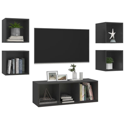 5 Piece TV Cabinet Set Grey Engineered Wood