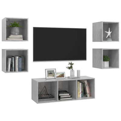 5 Piece TV Cabinet Set Concrete Grey Engineered Wood