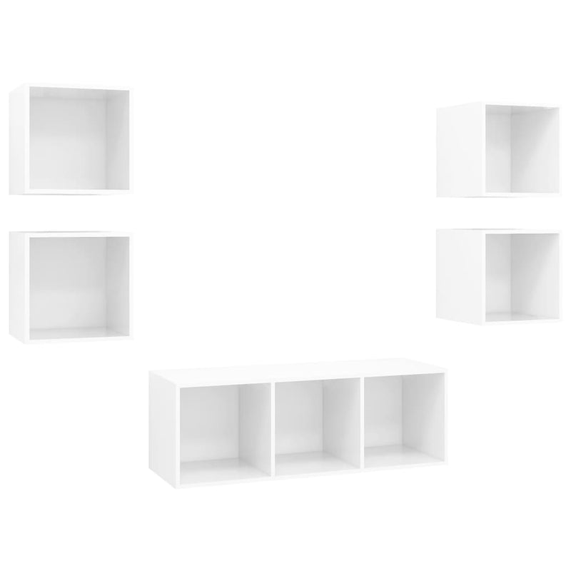 5 Piece TV Cabinet Set High Gloss White Engineered Wood