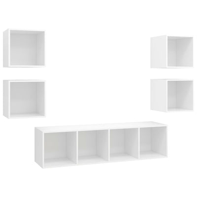 5 Piece TV Cabinet Set White Engineered Wood