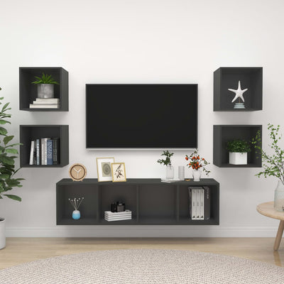 5 Piece TV Cabinet Set Grey Engineered Wood