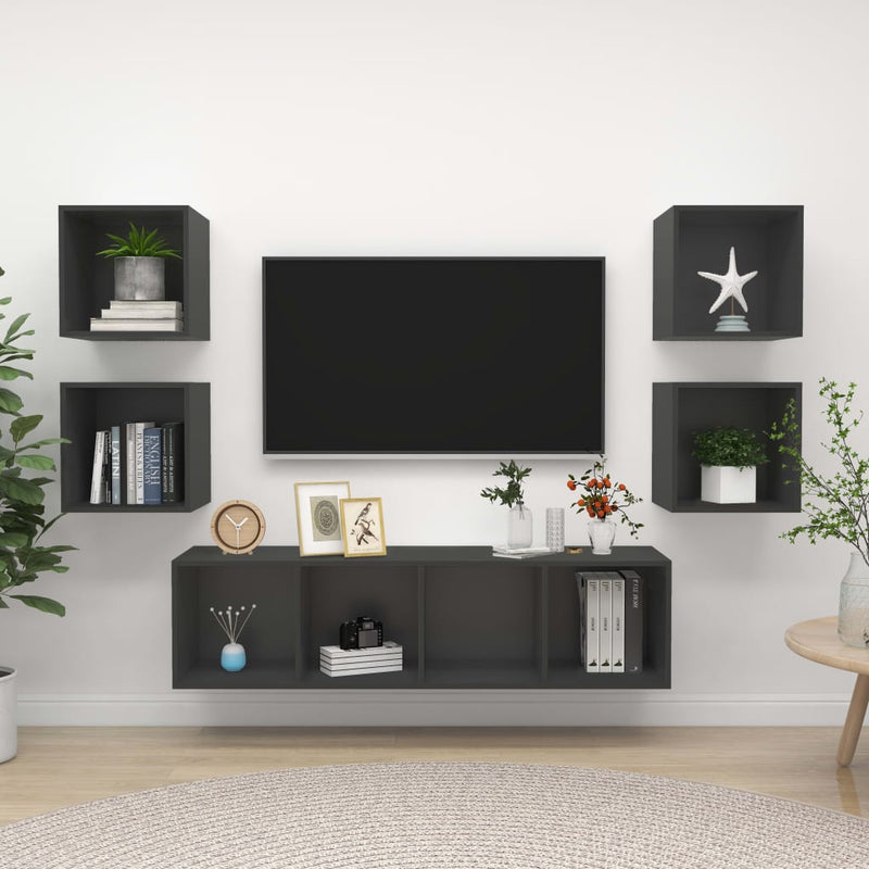 5 Piece TV Cabinet Set Grey Engineered Wood