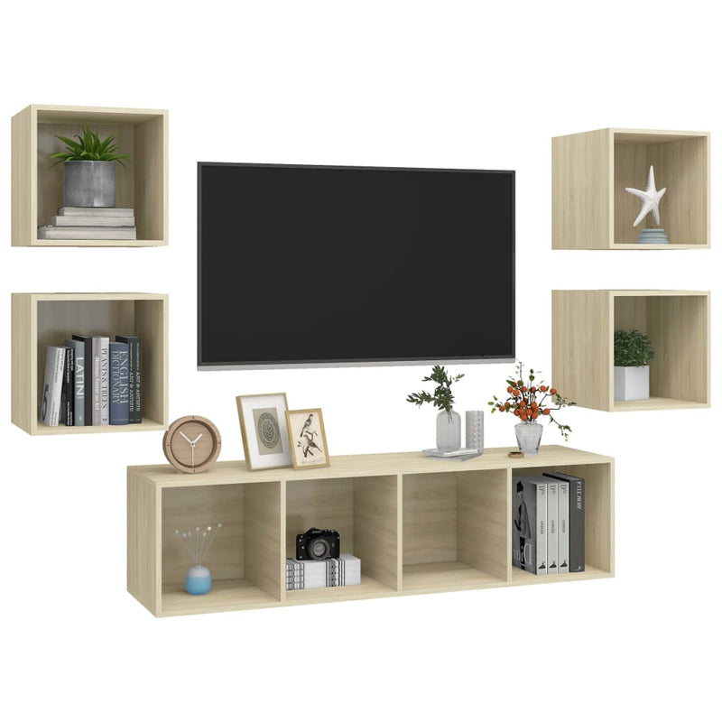 5 Piece TV Cabinet Set Sonoma Oak Engineered Wood