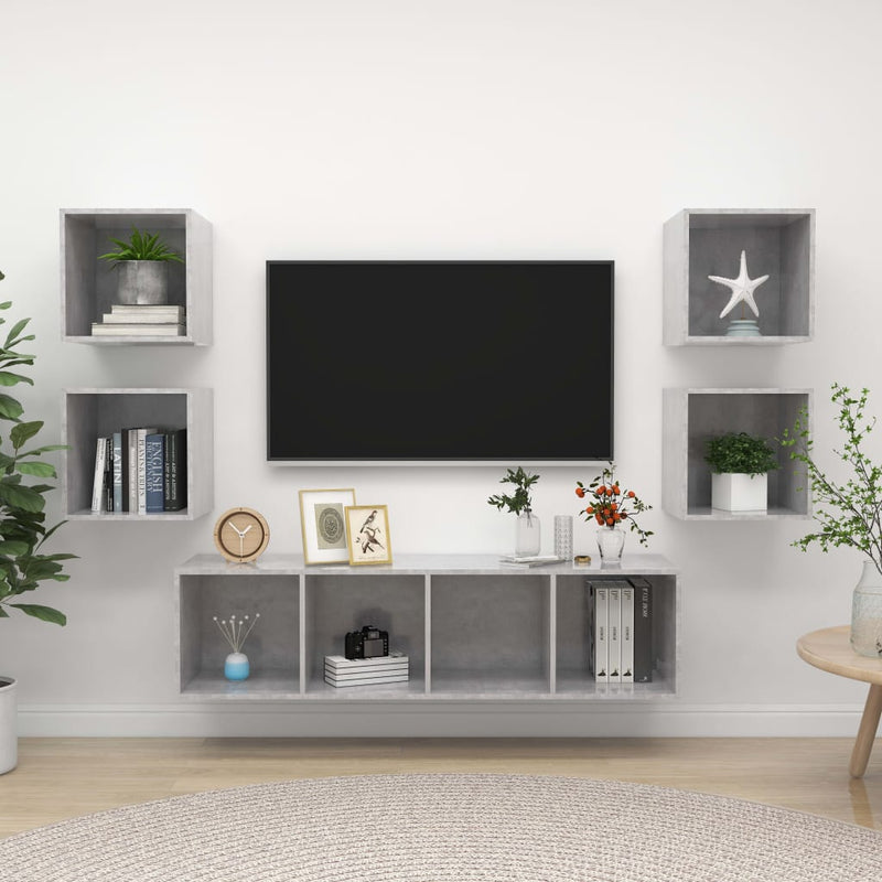 5 Piece TV Cabinet Set Concrete Grey Engineered Wood