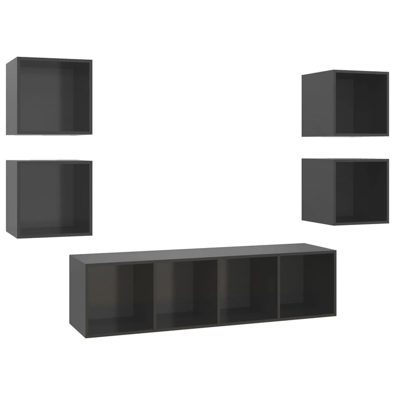 5 Piece TV Cabinet Set High Gloss Grey Engineered Wood