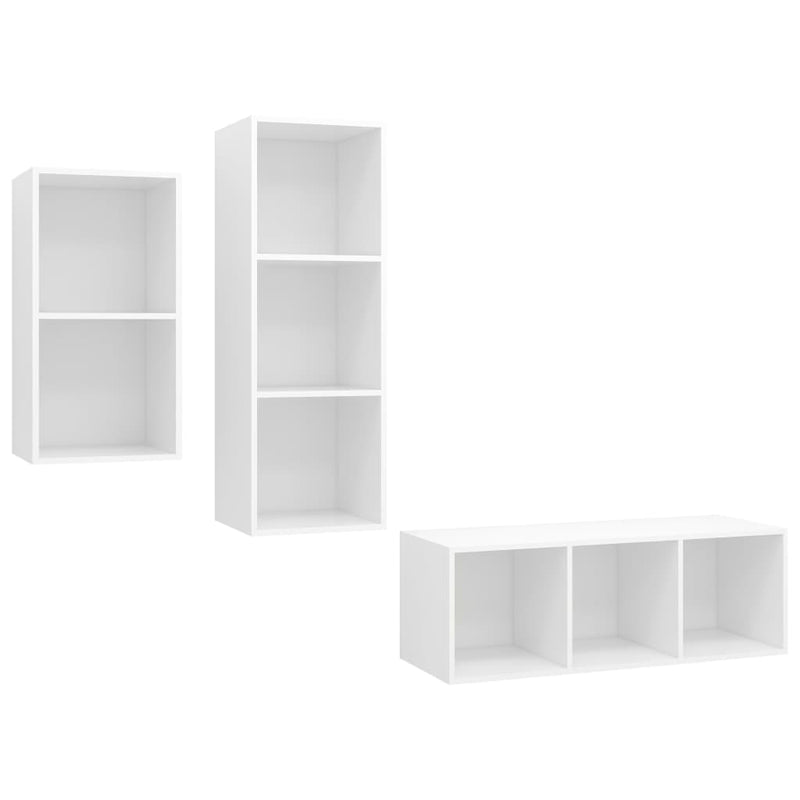 3 Piece TV Cabinet Set White Engineered Wood