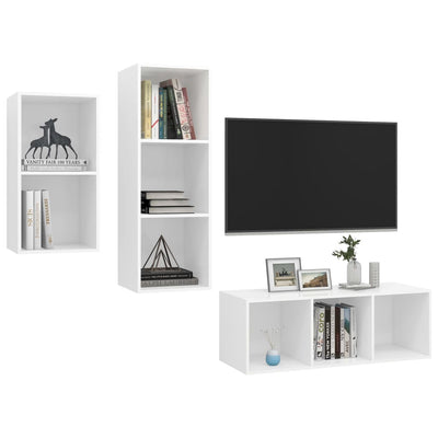 3 Piece TV Cabinet Set White Engineered Wood