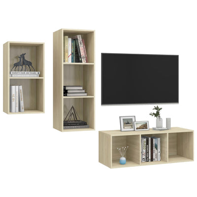 3 Piece TV Cabinet Set Sonoma Oak Engineered Wood