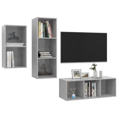 3 Piece TV Cabinet Set Concrete Grey Engineered Wood