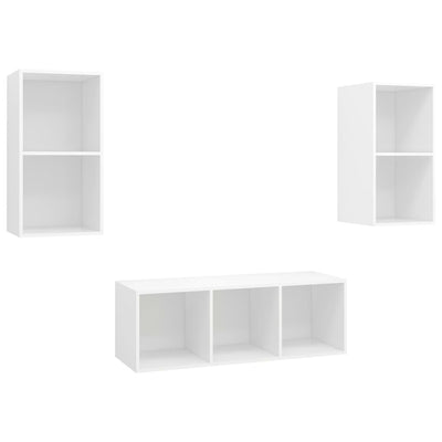 3 Piece TV Cabinet Set White Engineered Wood