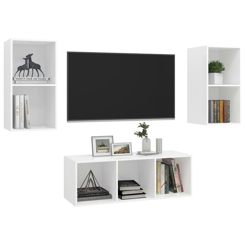 3 Piece TV Cabinet Set White Engineered Wood