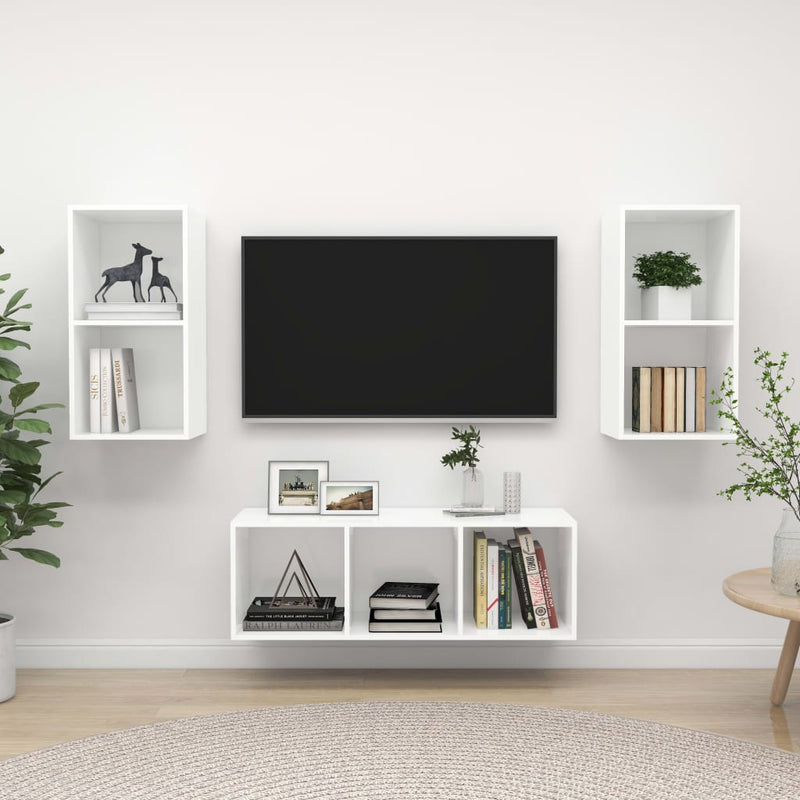 3 Piece TV Cabinet Set White Engineered Wood