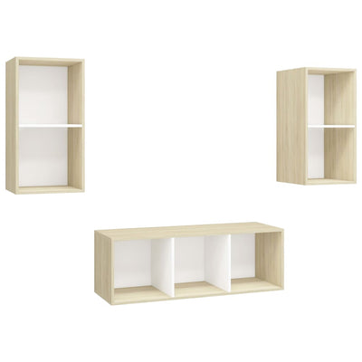 3 Piece TV Cabinet Set White and Sonoma Oak Engineered Wood