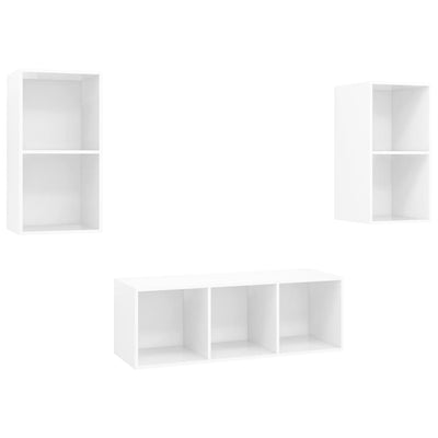 3 Piece TV Cabinet Set High Gloss White Engineered Wood