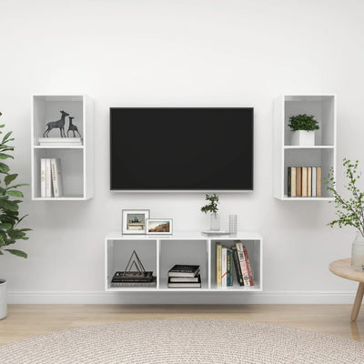 3 Piece TV Cabinet Set High Gloss White Engineered Wood