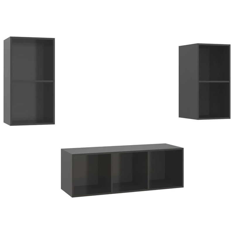 3 Piece TV Cabinet Set High Gloss Grey Engineered Wood